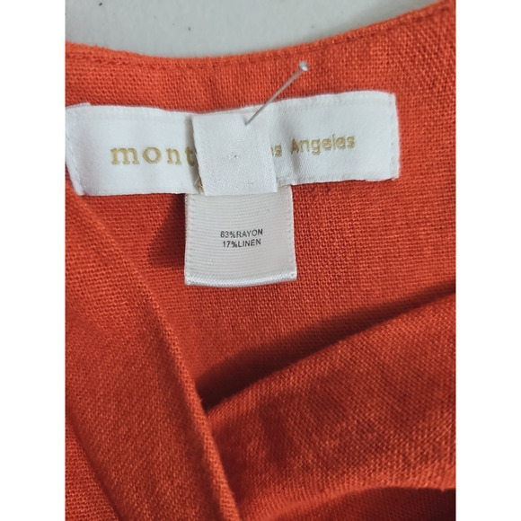 Monteau Los Angeles ~Woman Size M~ Orange Linen Blend V Neck Ruffle Maxi Dress. - Picture 15 of 15